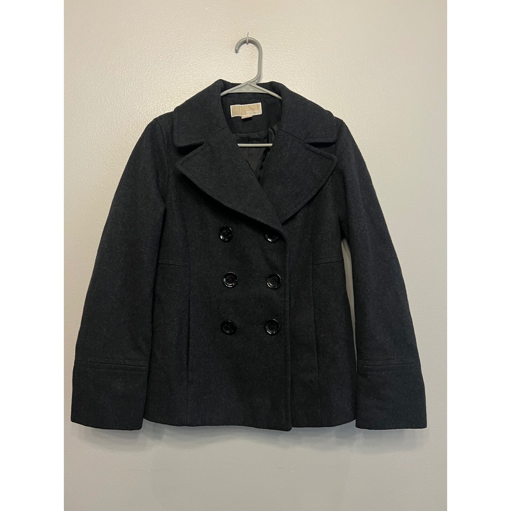 Michael Kors Womens Wool Blend Double Breasted Pea Coat Dark Gray Size M